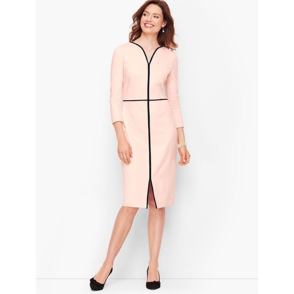 Talbots Tip Ponte Sheath Midi Pink Formal Dress Sz 6p NWT Lined